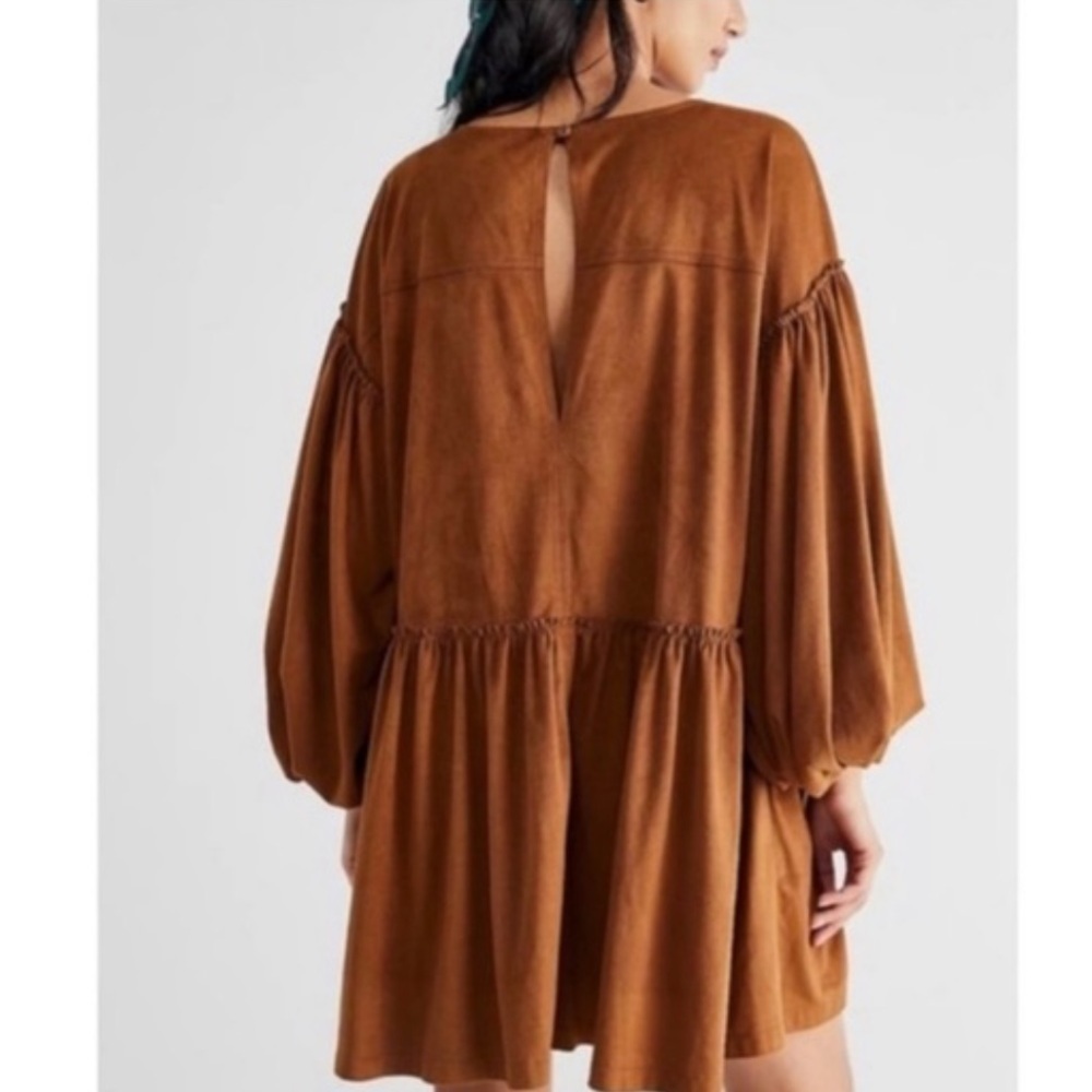 Free People Dress Summer Love Vegan Faux Suede Oversized Brown Dress Pockets XS - Picture 2 of 9